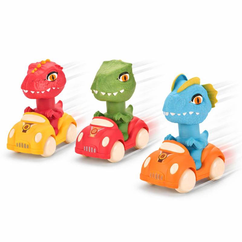 Toddler on a ZoomDino interactive animal push car toy with bright lights and sounds, outdoor play.