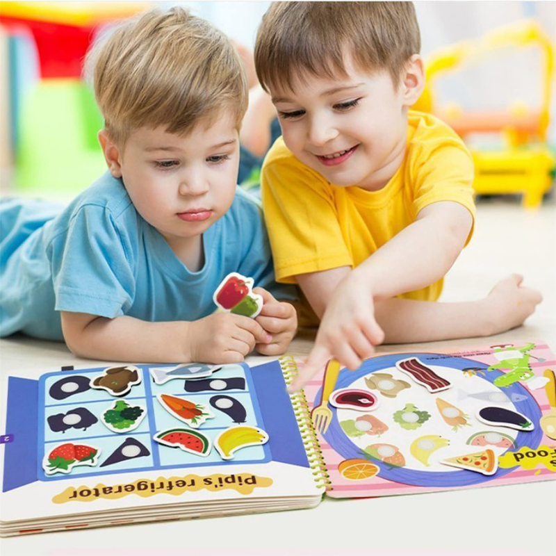Educational quiet book open to a zipper activity page, ideal travel activity for toddler cognitive learning.