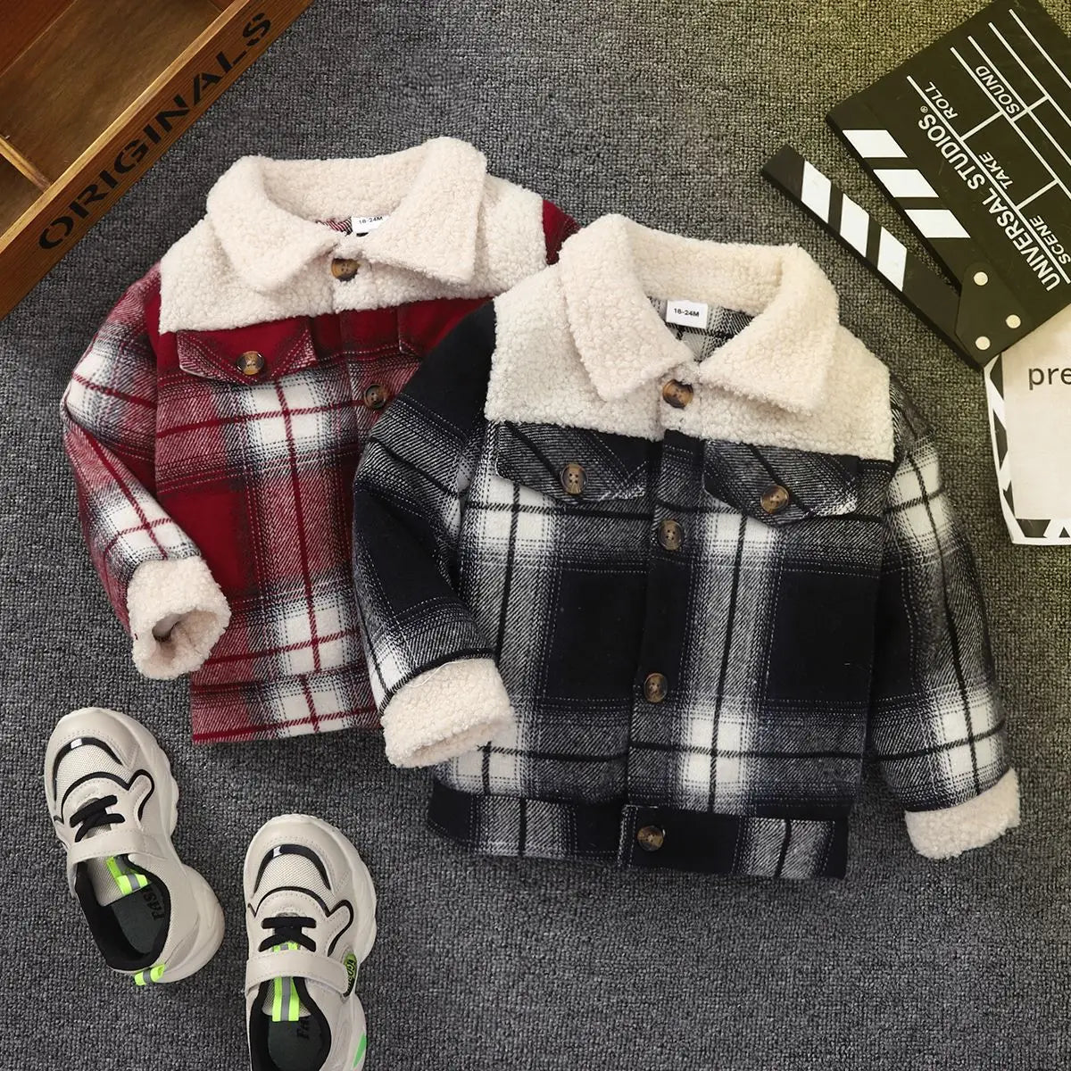 Toddler plaid insulated jacket with checkered pattern, perfect for warm fall outerwear