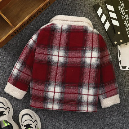 Insulated plaid jacket for kids, providing warmth and style for toddler fall fashion