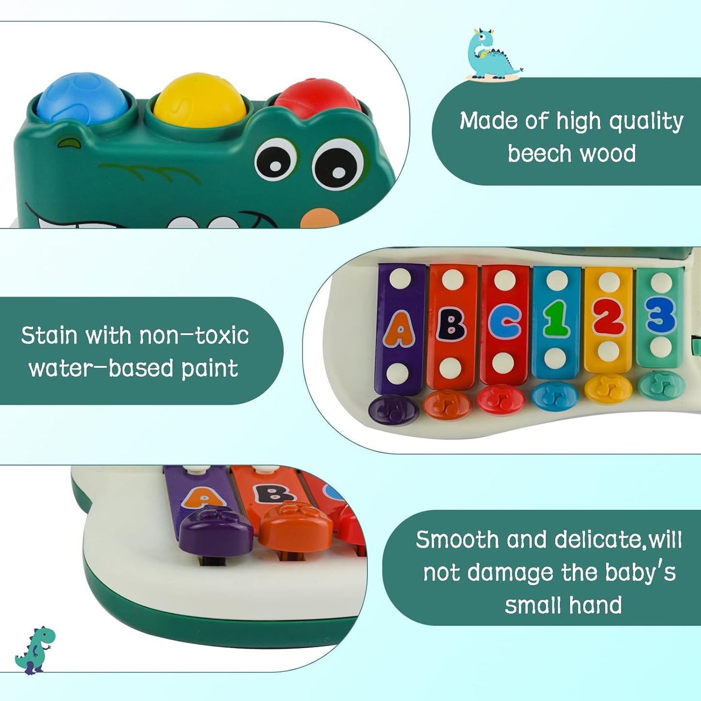 Child's hands holding mallets over a Kids Musical Hammer Xylophone Toy, fostering creative music play.