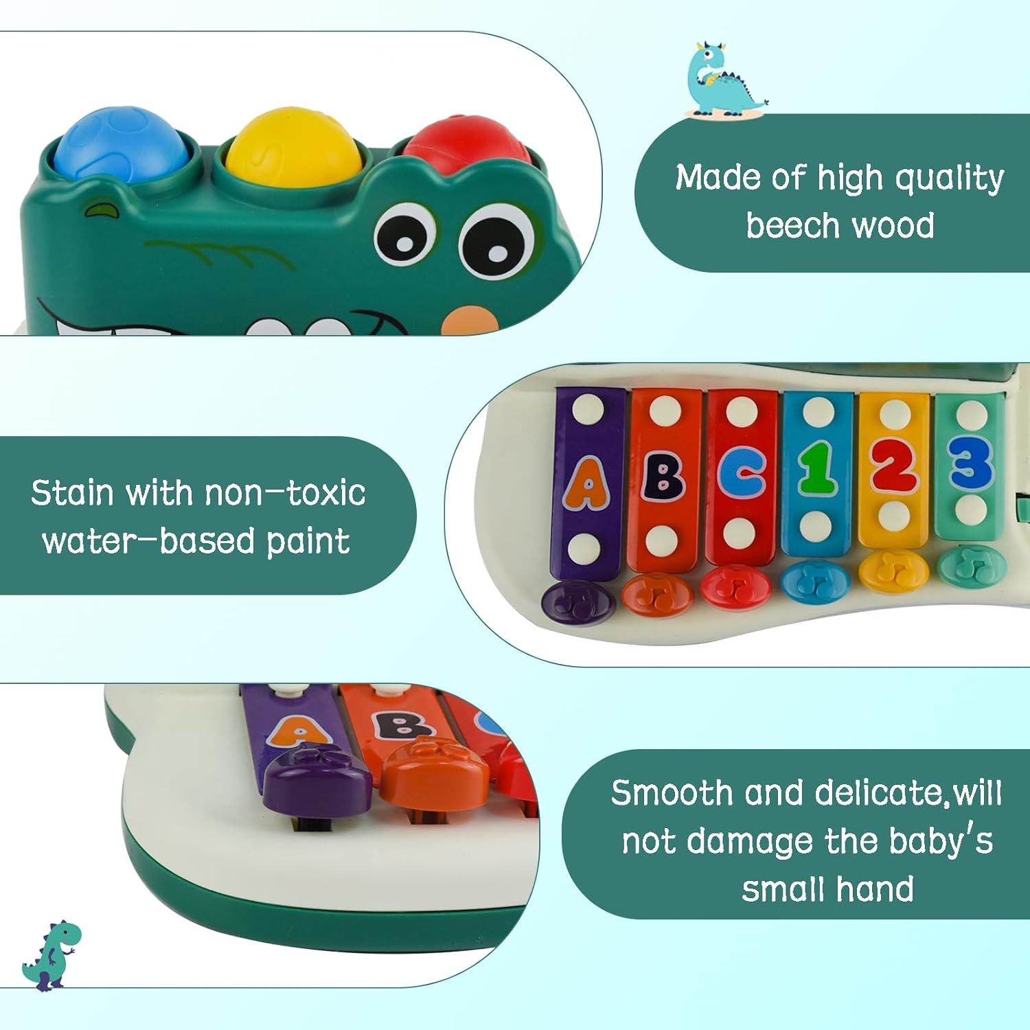 Child's hands holding mallets over a Kids Musical Hammer Xylophone Toy, fostering creative music play.