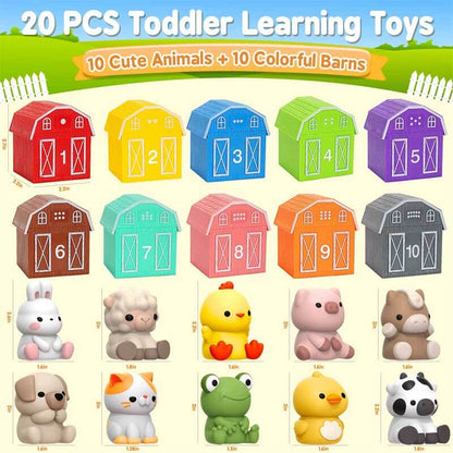 Vibrant educational toy: farm animal counting & matching game for toddlers, preschool learning.