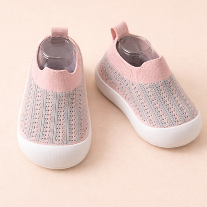 Close-up of knit fabric on a comfortable children's breathable sneaker