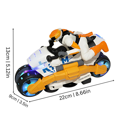 Kids' activity toy: A blue stunt bike with flashing lights and sounds, perfect for young children.