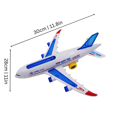 Kids' musical airplane toy with bright lights and interactive sounds, perfect for developmental play.