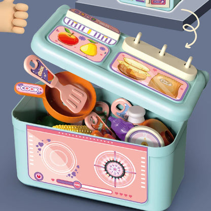 Preschooler interacting with a detailed toy kitchen set, an ideal educational toy for imaginative fun.