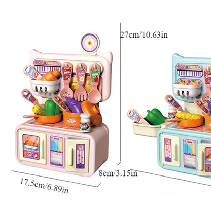 Smiling child engaged with a durable plastic play kitchen, fostering imaginative and educational play.