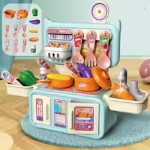 Kids' kitchen set in a playroom, encouraging creative and educational role play for toddlers.