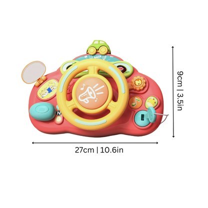 Kids' educational driving wheel toy with lights and sounds, promoting imaginative play in young children