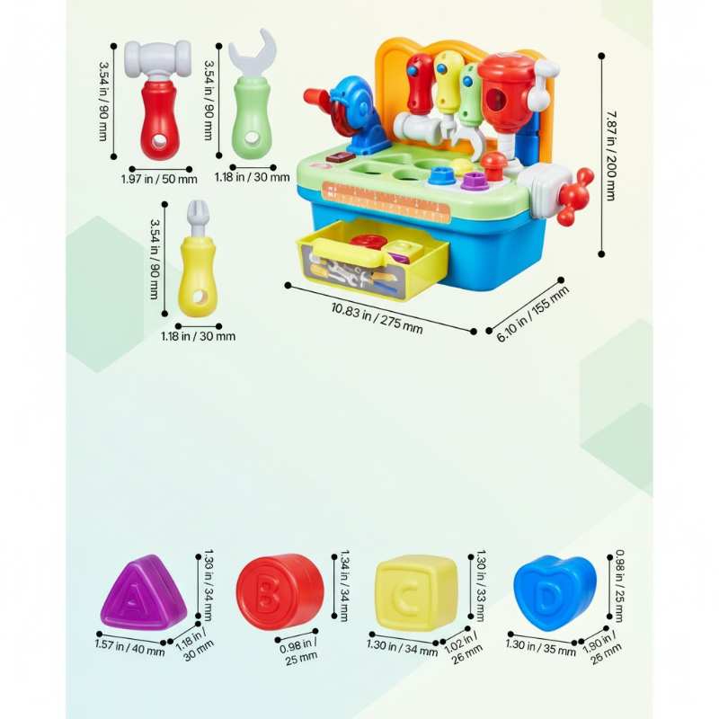 Musical workbench toy for kids, enhancing fine motor skills with interactive buttons & gears