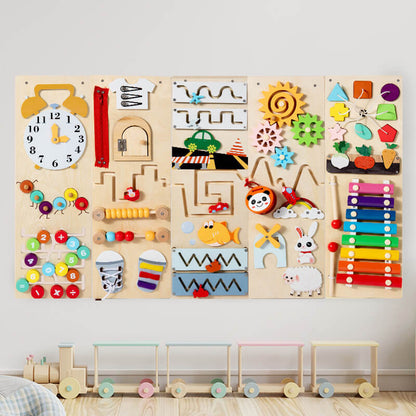 Vibrant Children's Interactive Wooden Busy Board, an ideal sensory play toy for toddlers