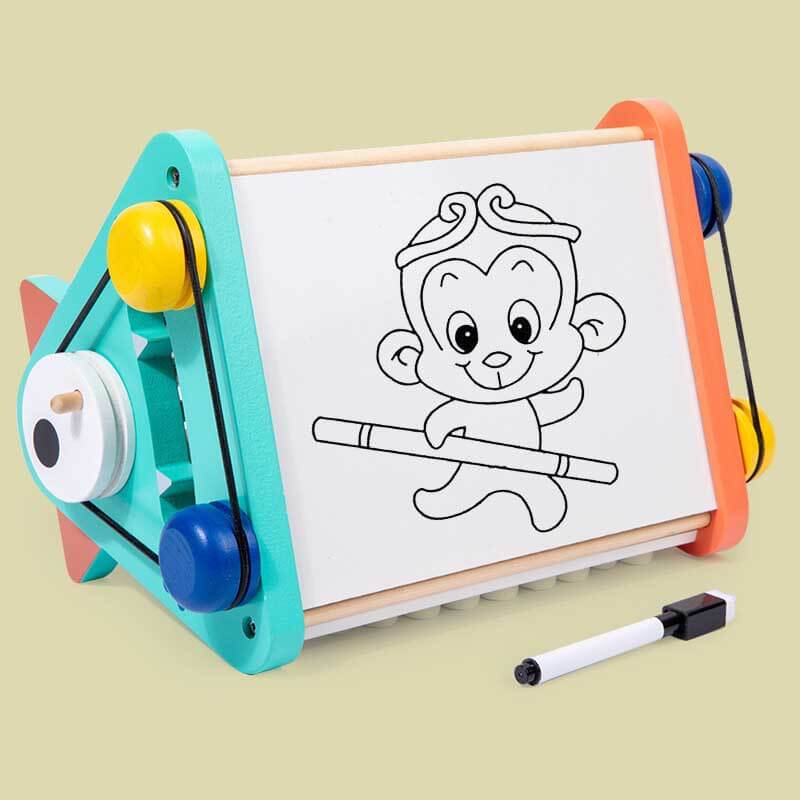Educational wooden toddler toy: sensory play activity center promoting child development.
