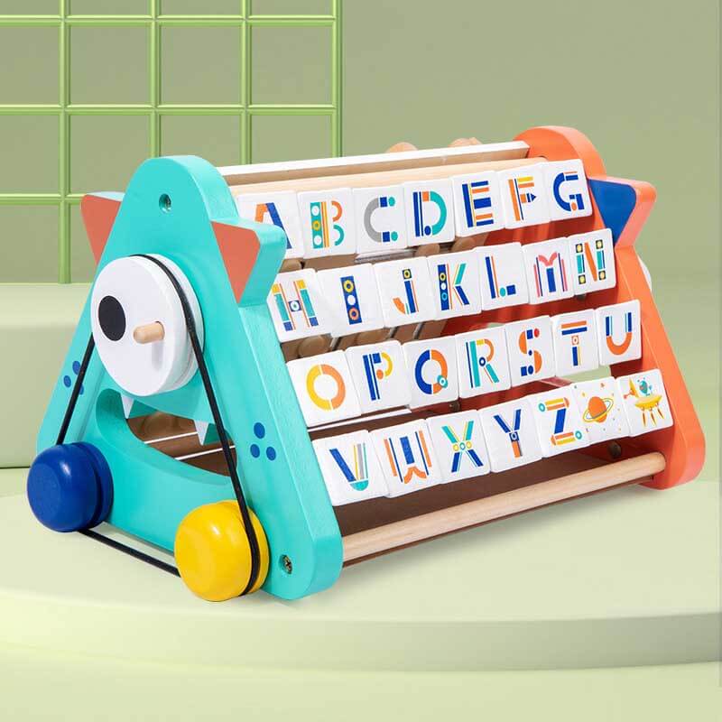 Interactive wooden toy activity center for children, enhancing motor skills and sensory play.