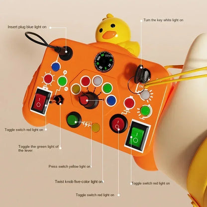 Sensory play activity board for early learning with flashing lights and engaging sounds