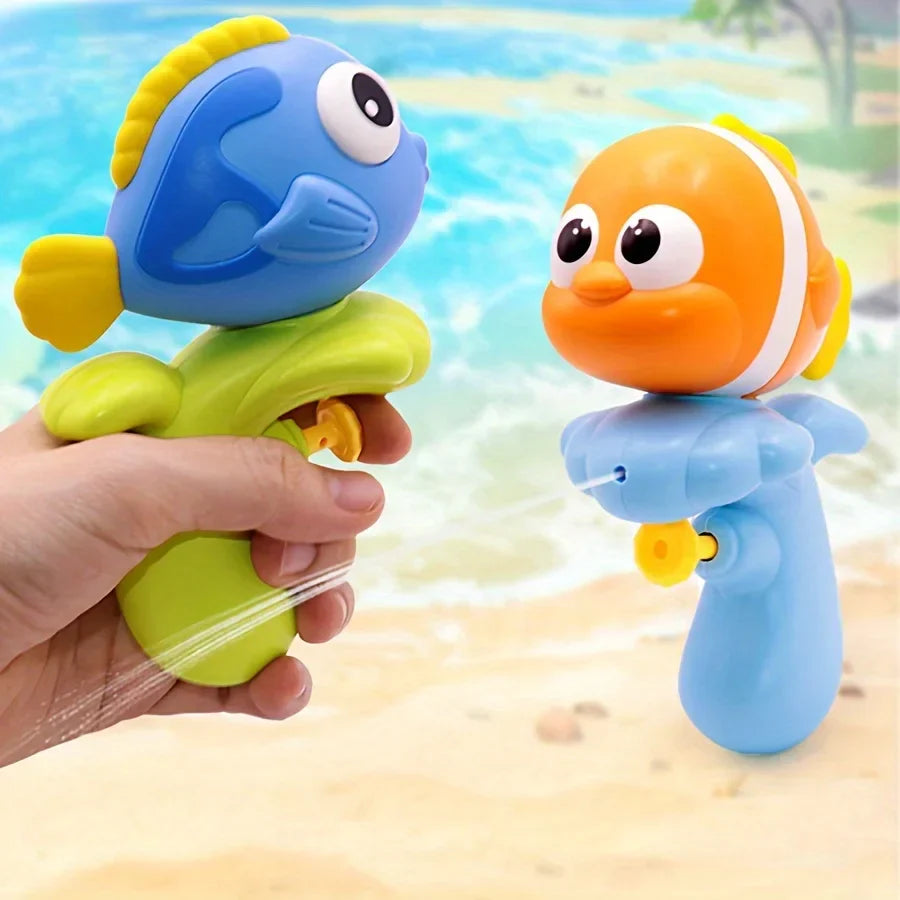 Toddler playing with colorful water toy set in a bath, splashing fun.