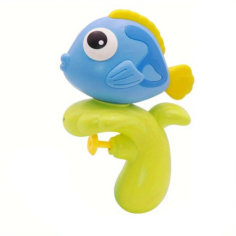 A happy toddler engaging with floating water toys in the bath, promoting development.