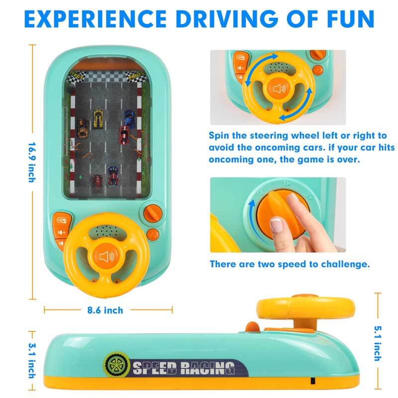 Close-up of a child's hands on a driving adventure steering wheel toy, engaging toddler activity