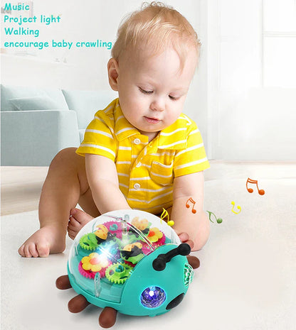 Interactive Musical Beetle Toy for toddlers with flashing lights, promoting crawling and activity.