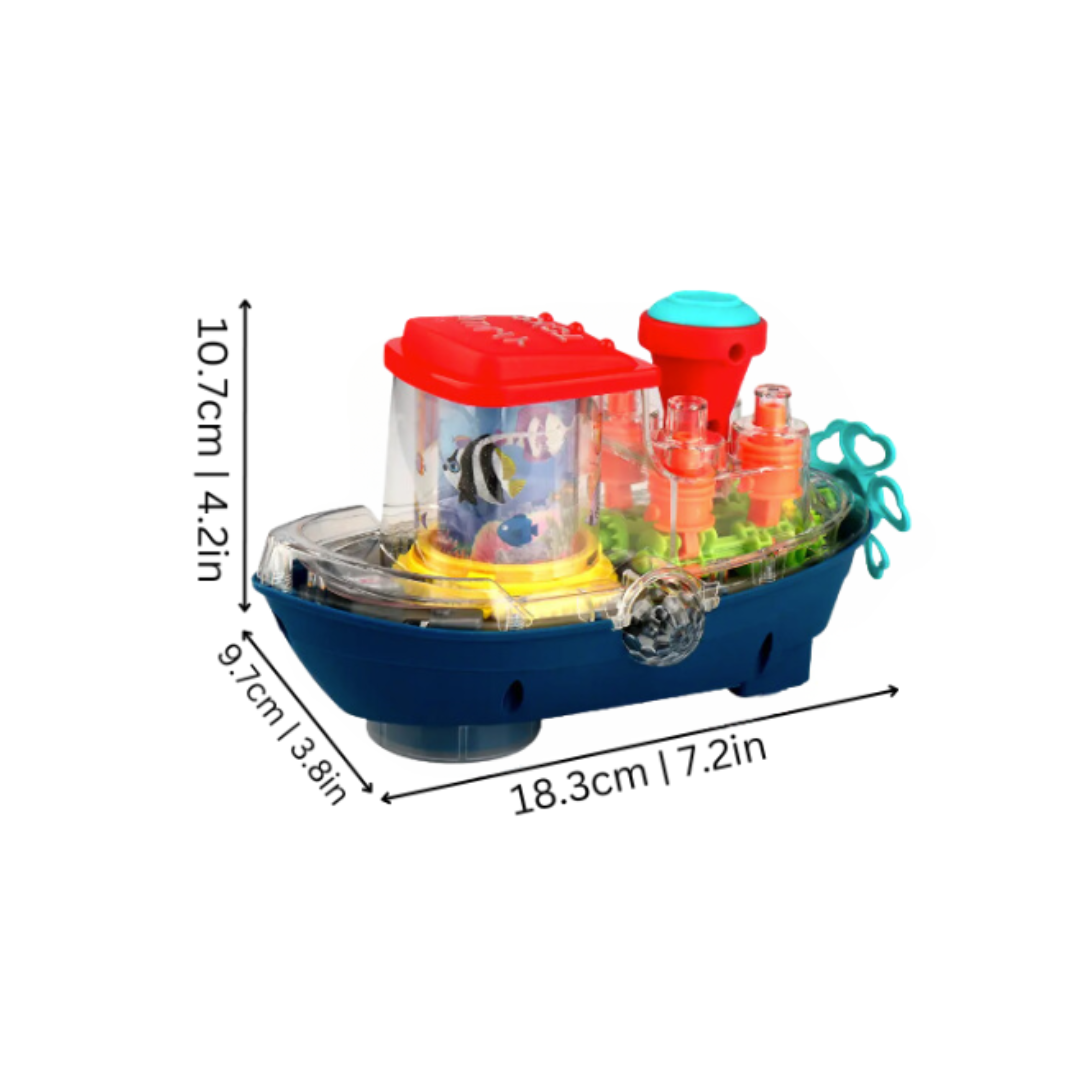 Close-up of interactive musical light-up adventure toy, showing buttons and colorful lights.