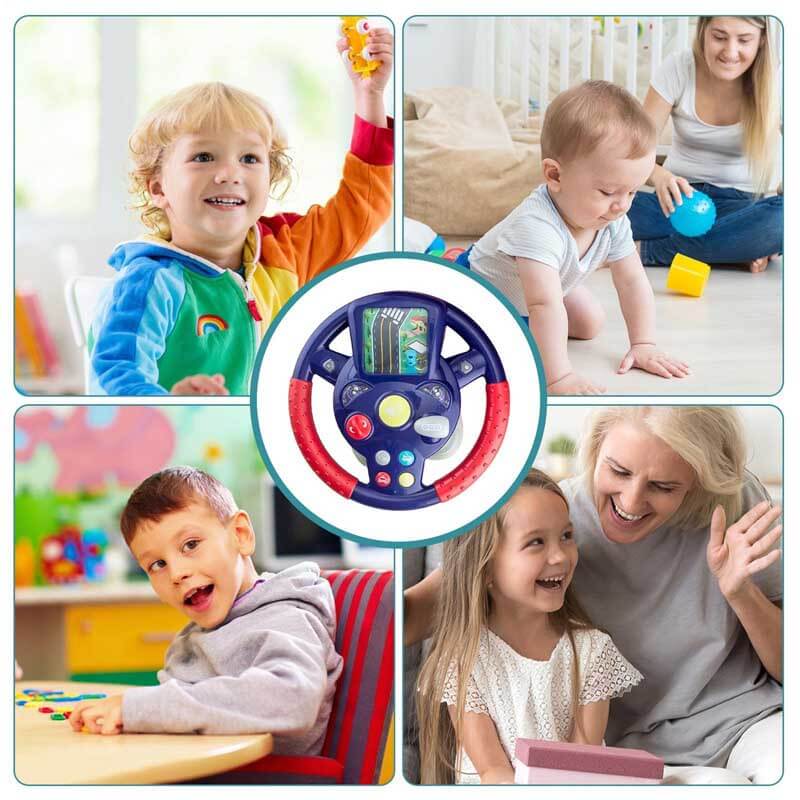 Educational toddler steering wheel toy, fostering imaginative play with realistic driving sounds.