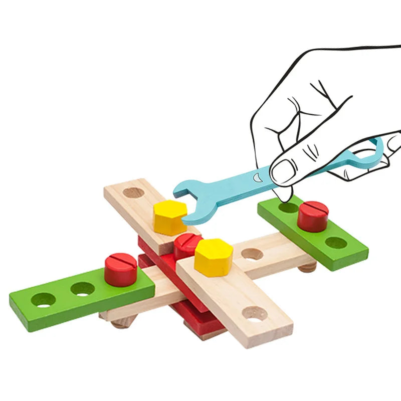 Educational Wooden DIY Toolbox Play Set with tools and construction pieces for preschool learning