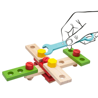 Educational Wooden DIY Toolbox Play Set with tools and construction pieces for preschool learning