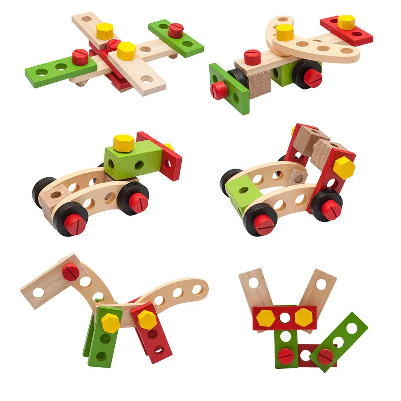 Close-up of a child's hands gripping a wooden hammer from the DIY Toolbox Play Set, educational toy