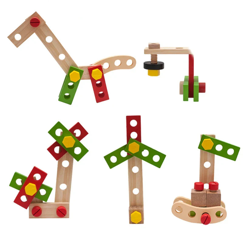 Wooden DIY Toolbox Play Set for toddlers, featuring various tools and screws for hands-on learning