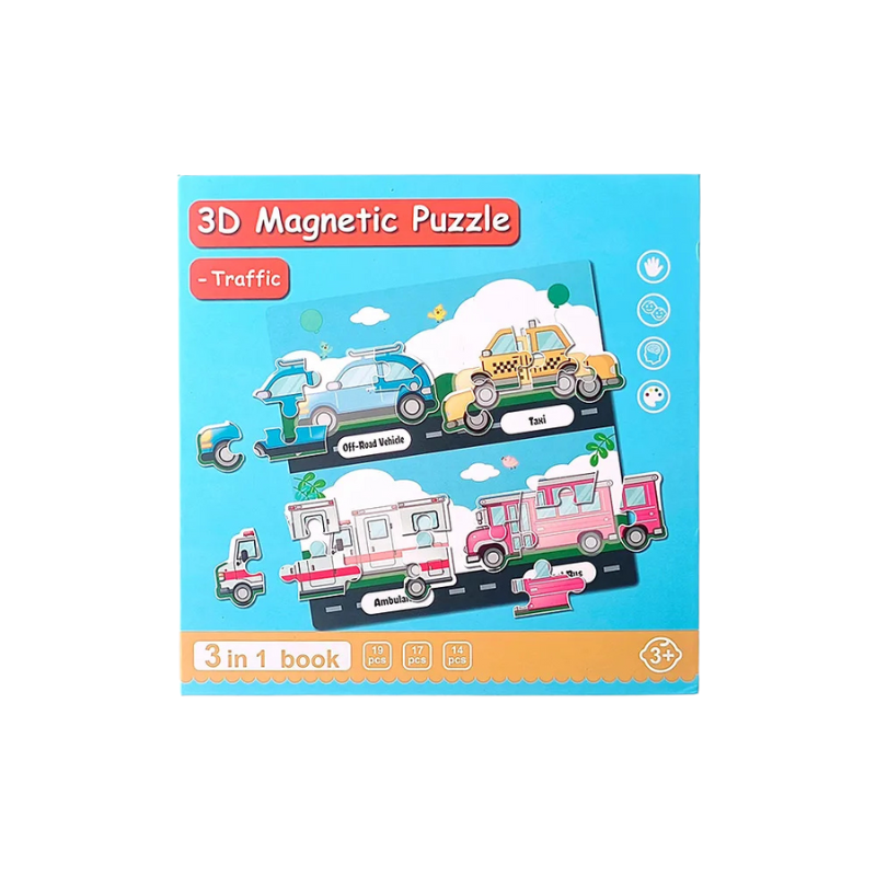 Colorful magnetic puzzle pieces from a Toddler Montessori Activity Book, ready for engaging fine motor play.