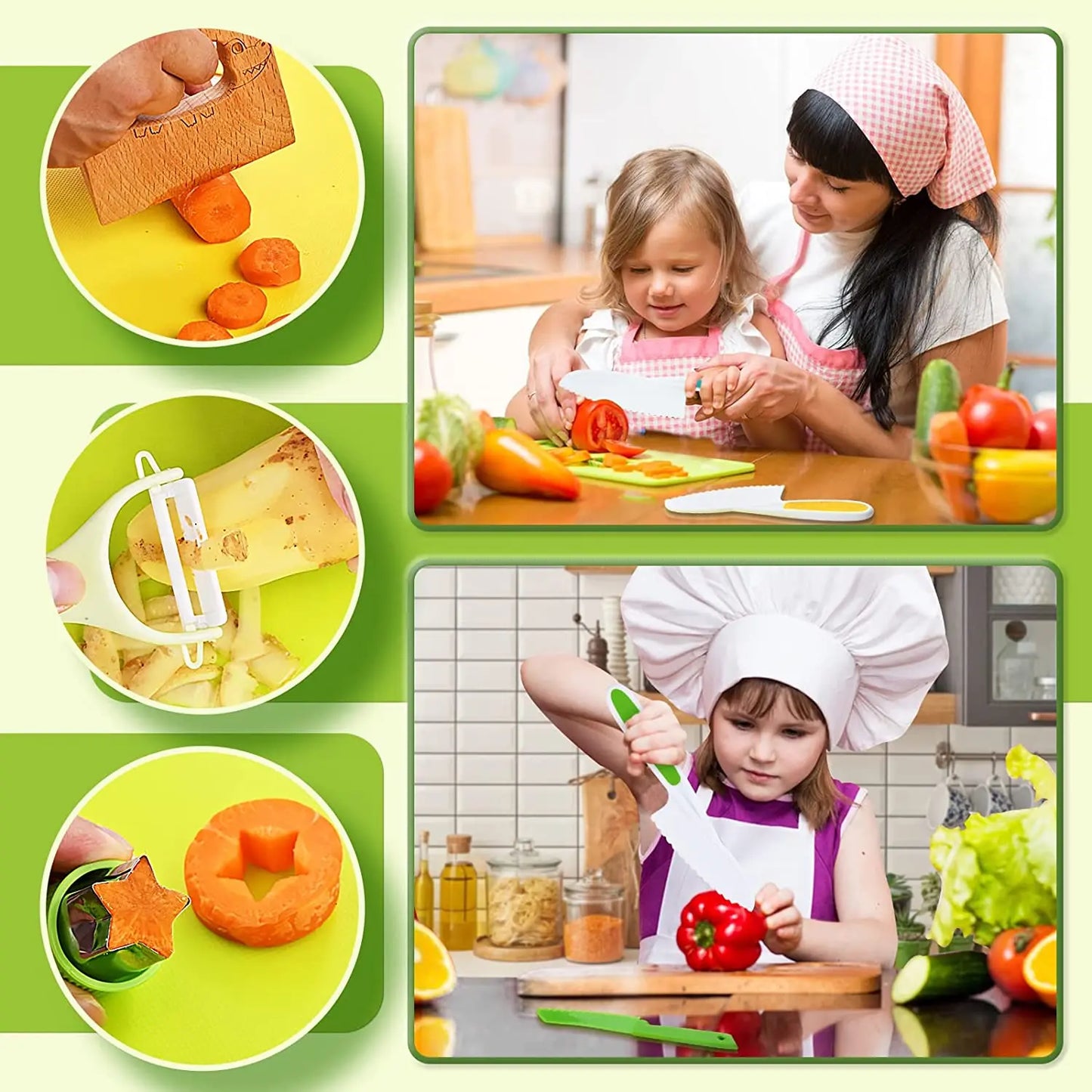 Educational kitchen playset for kids, featuring safe slicing tools and pretend food for imaginative play