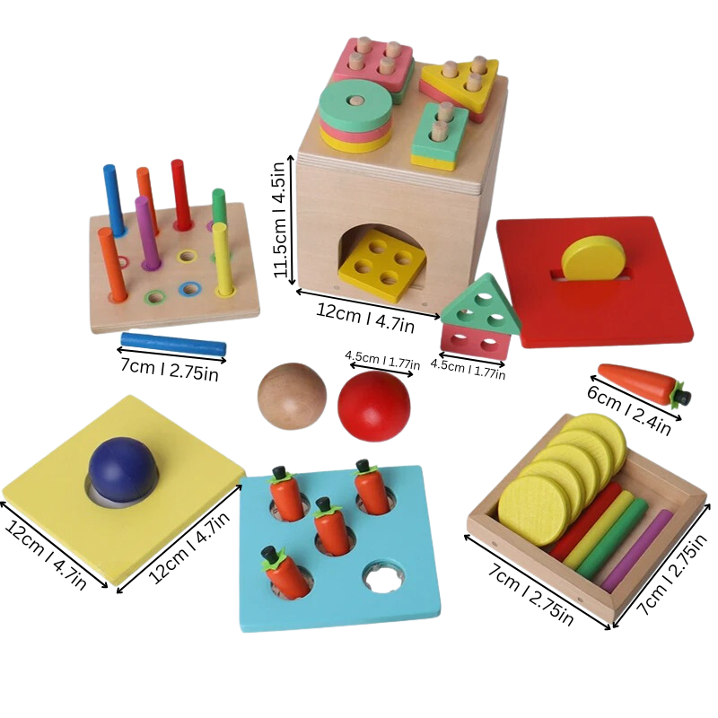 Montessori learning toy set for toddlers with colorful shapes & textures, enhancing sensory and preschool learning.