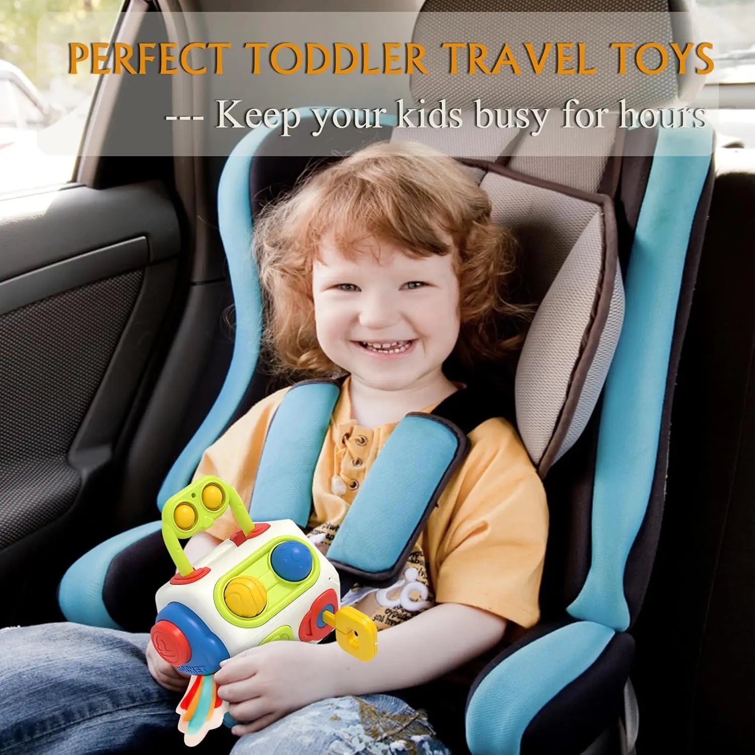 Portable sensory activity cube toy for kids, perfect for travel and educational play