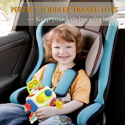 Portable sensory activity cube toy for kids, perfect for travel and educational play