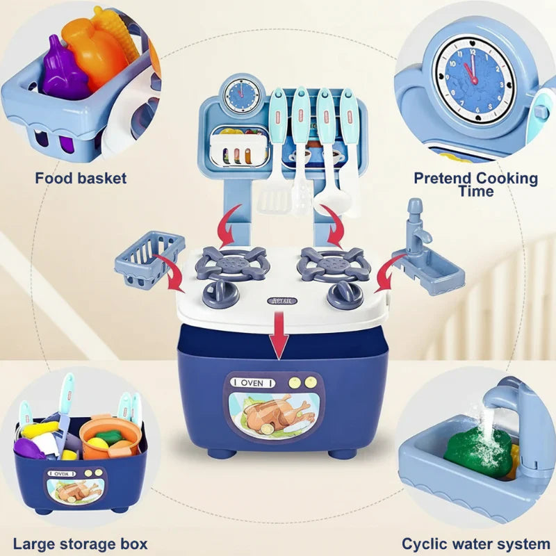 Vibrant kids play kitchen set encouraging imaginative role play, an ideal toddler activity toy.
