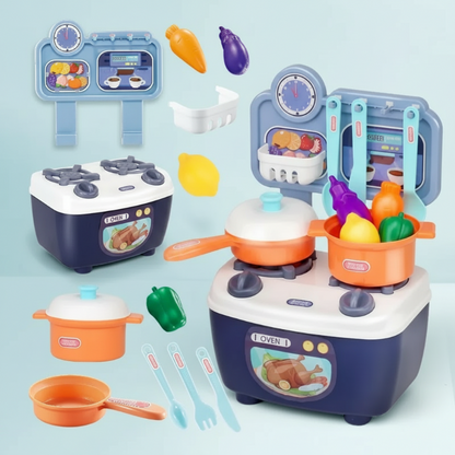 Detailed kids play kitchen set, a safe and non-toxic educational toy for immersive role-playing.