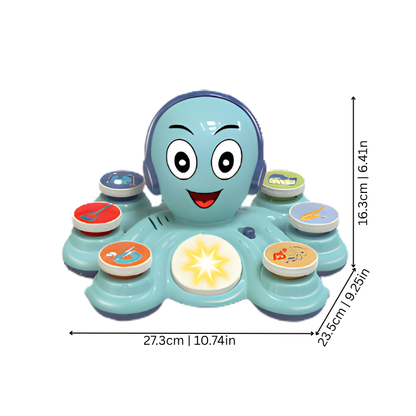 Close-up of Octobeats interactive musical octopus toy with flashing lights for infants.