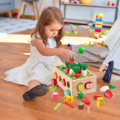 Colorful wooden sheep toy from a farm animals activity set for preschool kids.