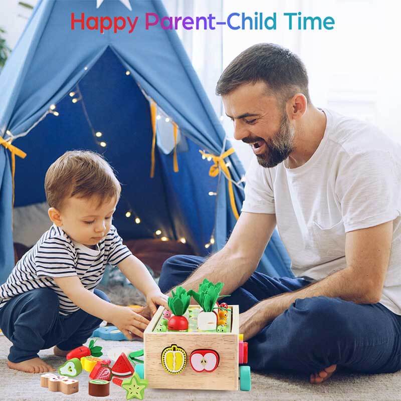 Complete wooden farm animals activity play set, a perfect educational gift for toddlers.