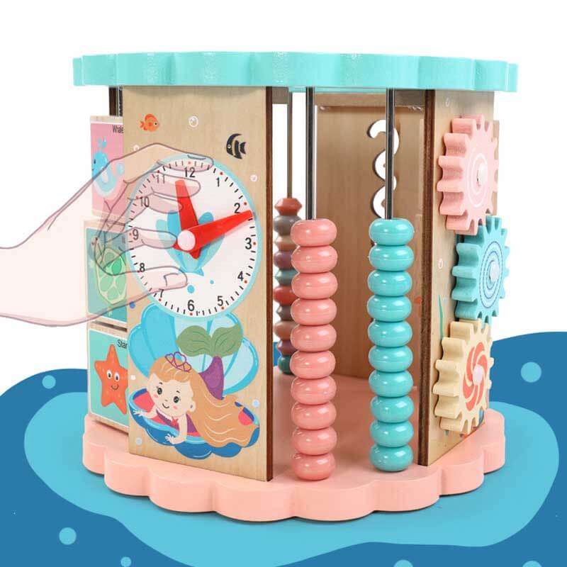 Unisex wooden multi-functional activity center for toddlers, promoting learning and skills
