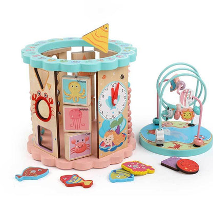 Brightly colored wooden learning toy center, ideal for baby & toddler educational play activities