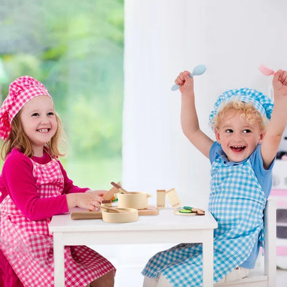 Young child happily exploring a colorful wooden pretend play kitchen, ideal for toddlers