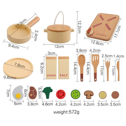 Full view of a high-quality wooden play kitchen set for kids, encouraging creative play