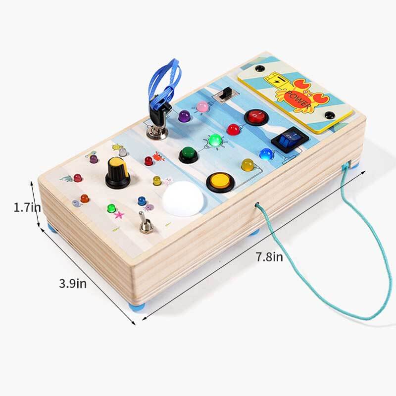 Wooden sensory switch board, an ideal educational toy and travel toy for young children