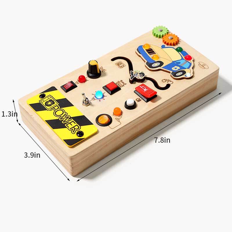Portable wooden sensory switch board, a stimulating educational toy for travel