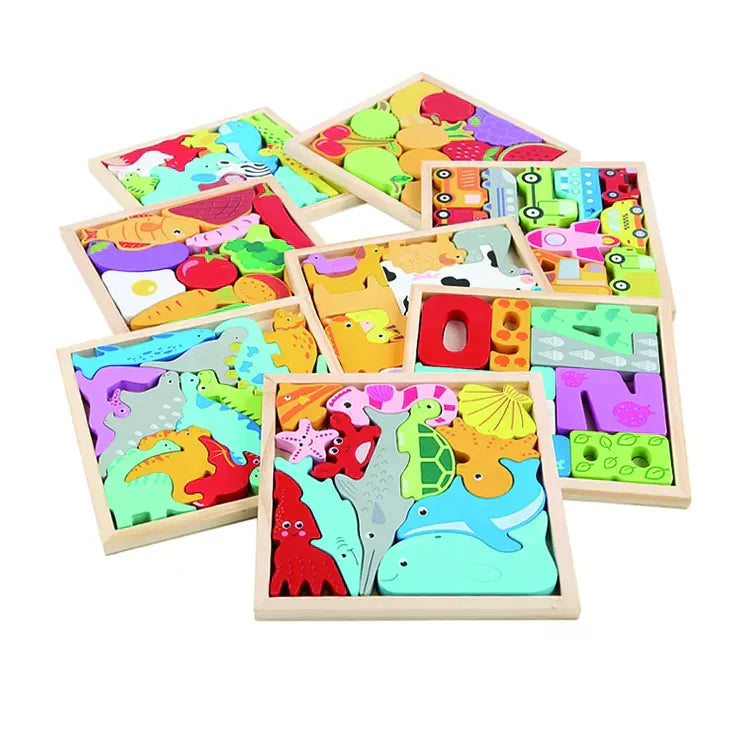 Toddler playing with wooden shape matching puzzle, learning shapes & colors, developing fine motor skills.