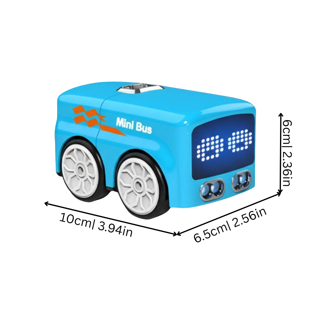 USB rechargeable interactive kids smart route bus toy showing obstacle avoidance feature