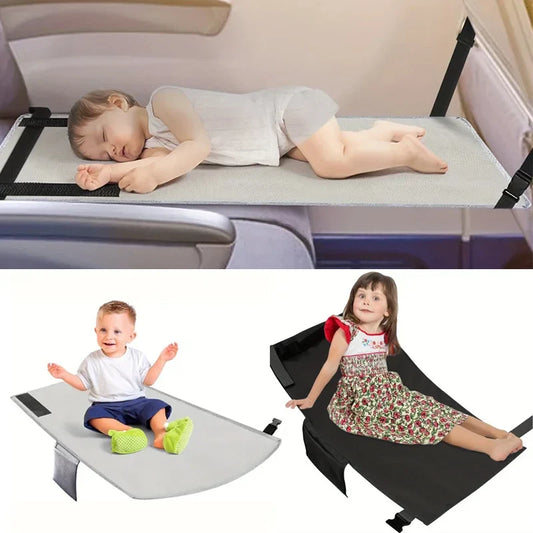 Toddler portable airplane foot hammock, universal seat extender for comfortable travel.