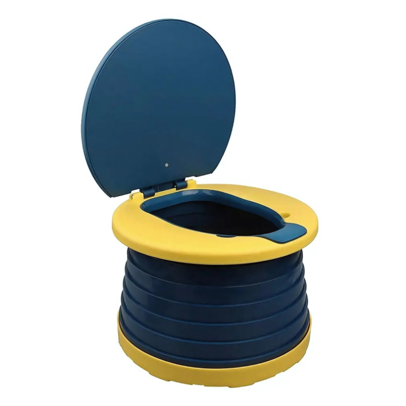 Portable potty for toddlers, blue, with a foldable design for easy travel and childcare accessories.
