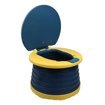 Portable potty for toddlers, blue, with a foldable design for easy travel and childcare accessories.